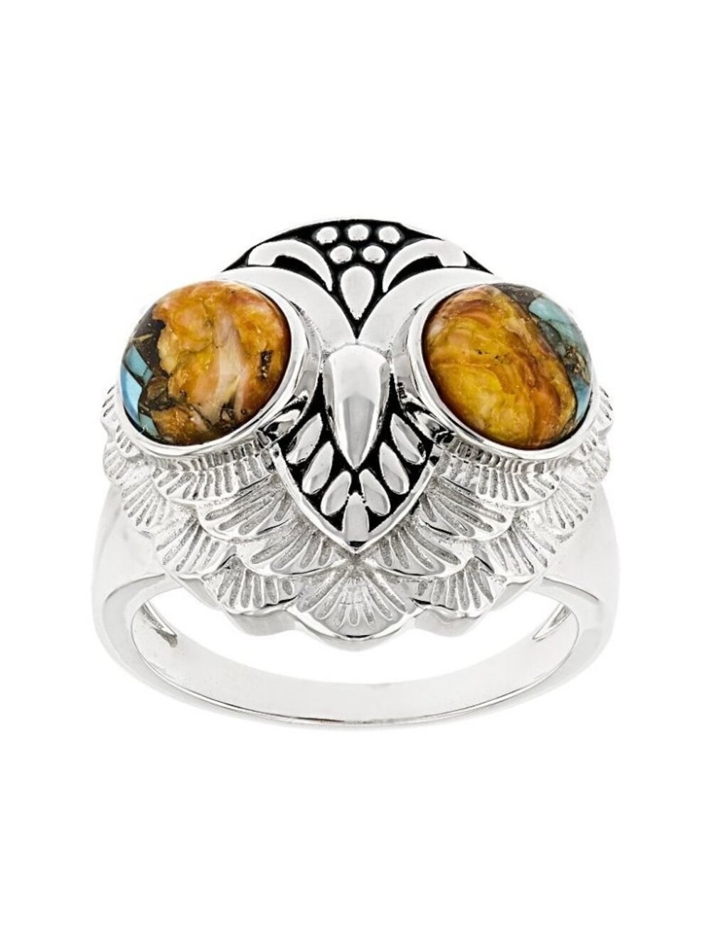 Spiny Oyster Shell Sterling Silver Ring Owl Design Size 8 Southwest Style